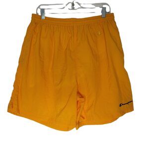 Vintage Champion Swim Trunks Shorts Mens XL Yellow Spellout 90s Mesh Liner